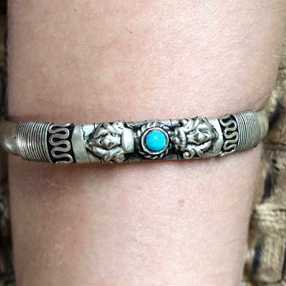 Silver and turquoise Tibetan ethnic boho bracelet